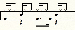 ドラムの16ビート譜面例：ハイハット、ライドシンバルの追加