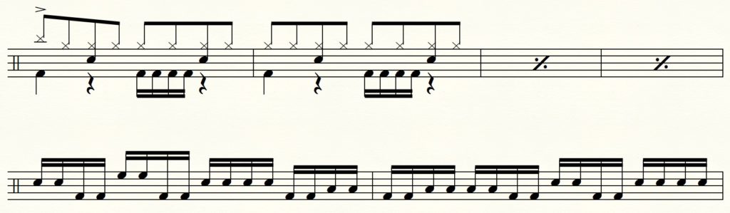 【ドラム】16分音符でツインペダルを使用する譜面