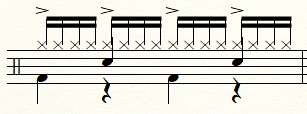 ドラムの16ビート譜面例：アクセントの追加