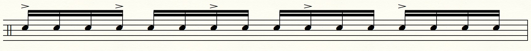 ドラムのバケラッタの説明譜面「16分音符の3つ割り」